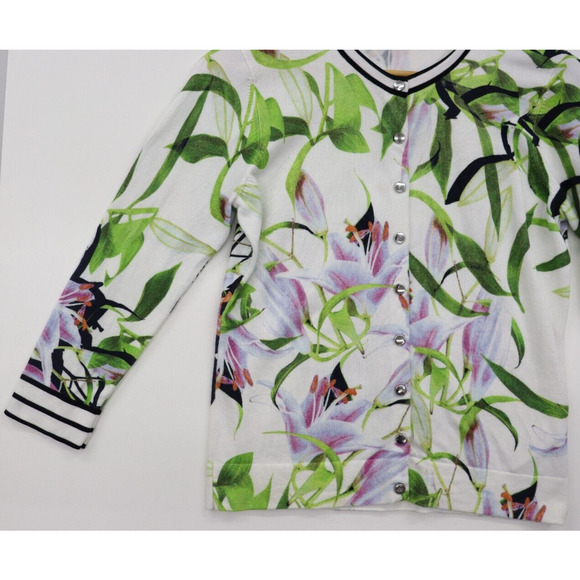 Stunning KAREN MILLEN Floral Lily Sporty Soft Button Front Cardigan US L - Picture 8 of 13